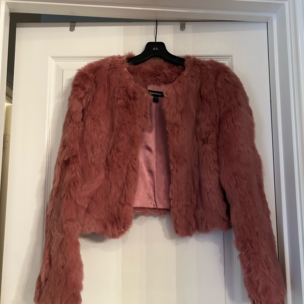 ❤️ Bebe Pink Teddy Jacket with Rabbit fur and Cropped Style